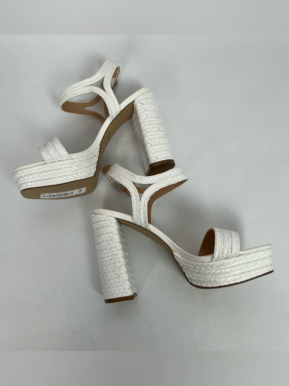 Steve Madden Lombardo White Braided Jute Platform Block Heel Sandals